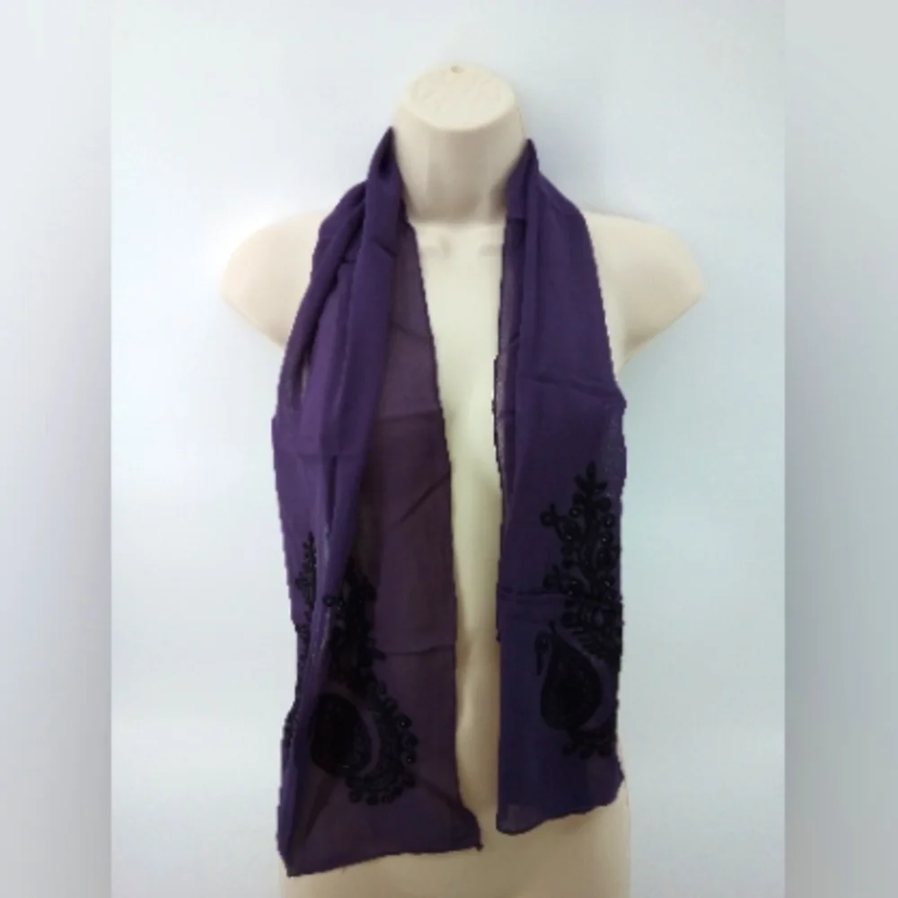 Vintage Purple Beaded Neck Scarf